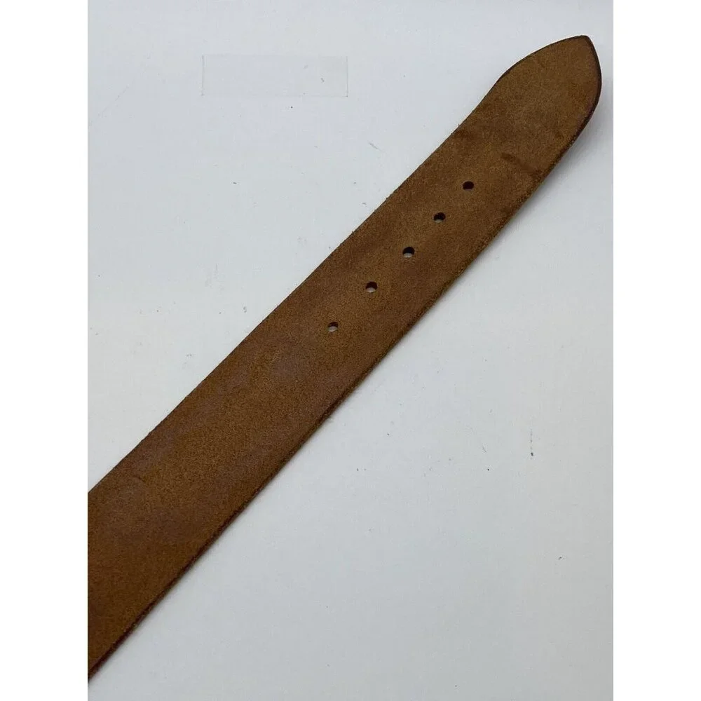 Brown Women's Embossed Belt Genuine Leather Size 26 Brass Buckle - Picture 14 of 16